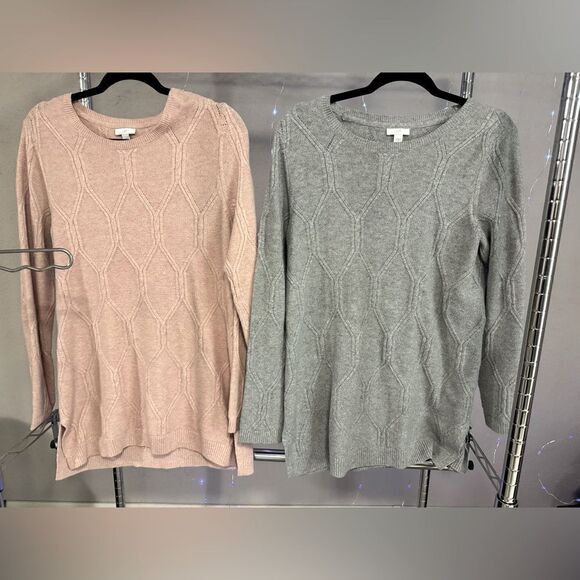 Like New - J. Jill Long Sleeve Soft Cable Knit Tunic Sweater - Pink / Gray - S - Picture 1 of 7